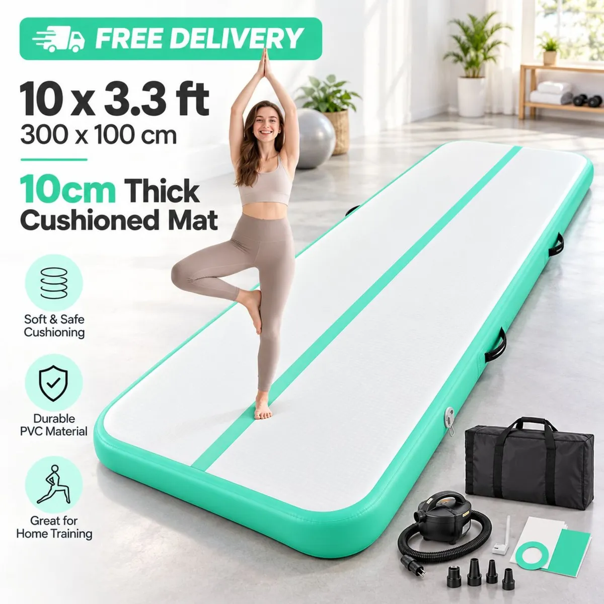 Inflatable Gymnastics Mat 3m with Electric Pump - Image 1