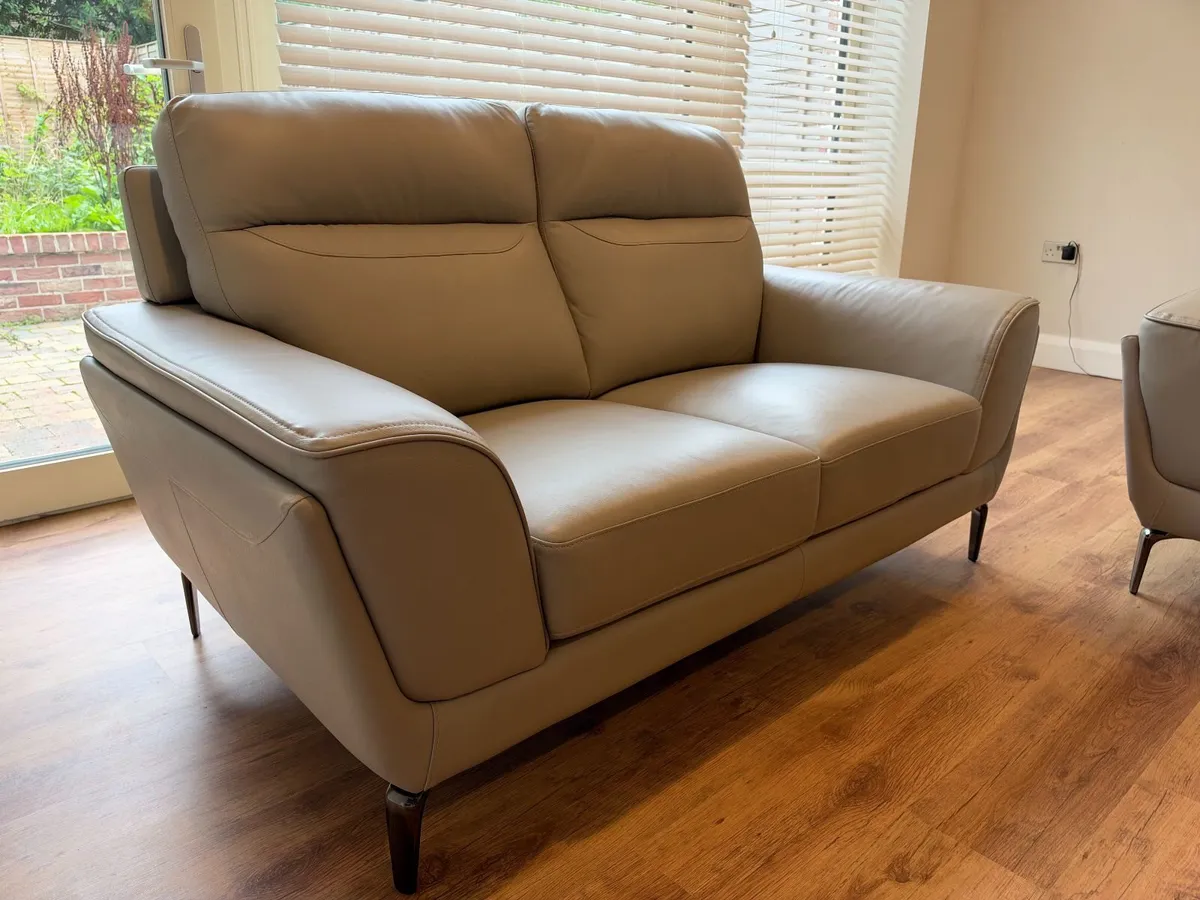 Light grey leather sofas - 3-seater and 2-seater - Image 2