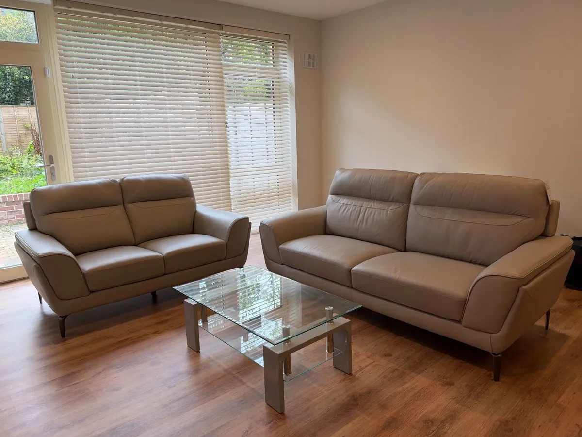 Light grey leather sofas - 3-seater and 2-seater - Image 3