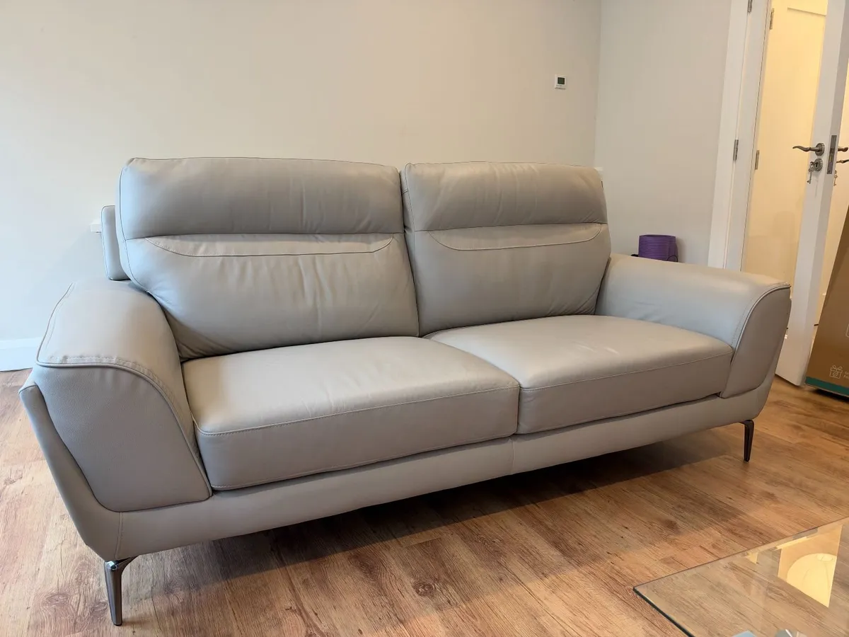 Light grey leather sofas - 3-seater and 2-seater - Image 1