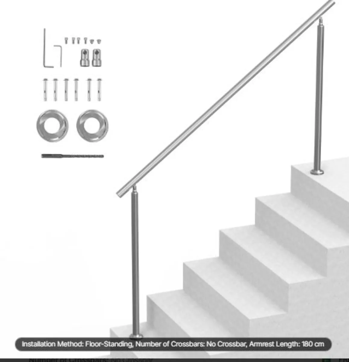 Handrails for Outdoor Steps, 70.9 in/ 180cm Length - Image 1