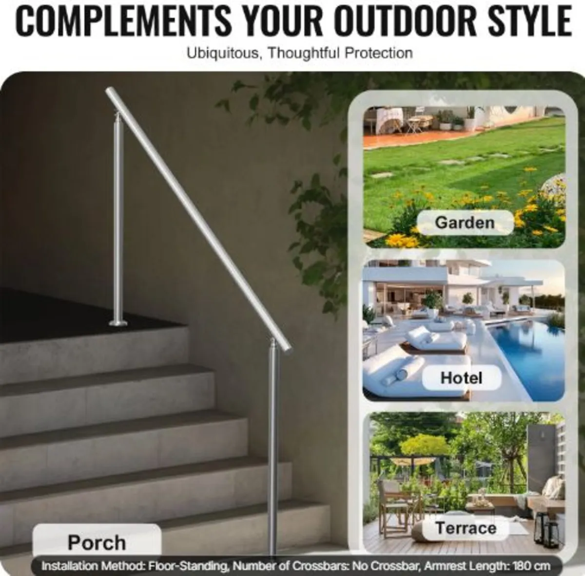 Handrails for Outdoor Steps, 70.9 in/ 180cm Length - Image 2
