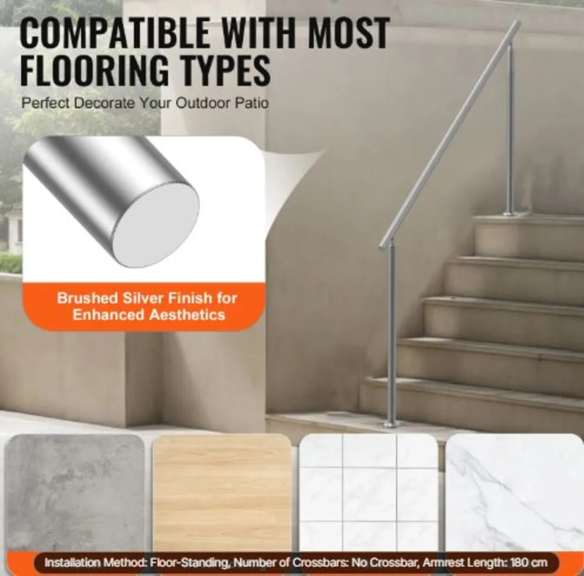 Handrails for Outdoor Steps, 70.9 in/ 180cm Length - Image 4