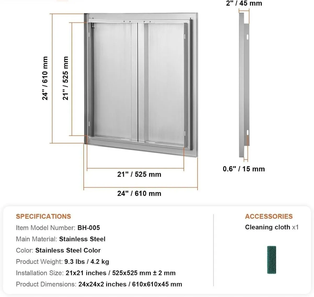 24 x 24 Inch Stainless Steel BBQ Access Door - Image 4