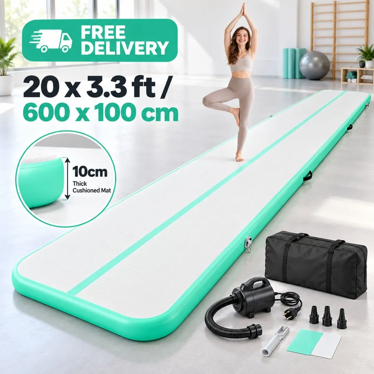 Inflatable Gymnastics Mat 6m 20ft with Electric Pu - Image 1