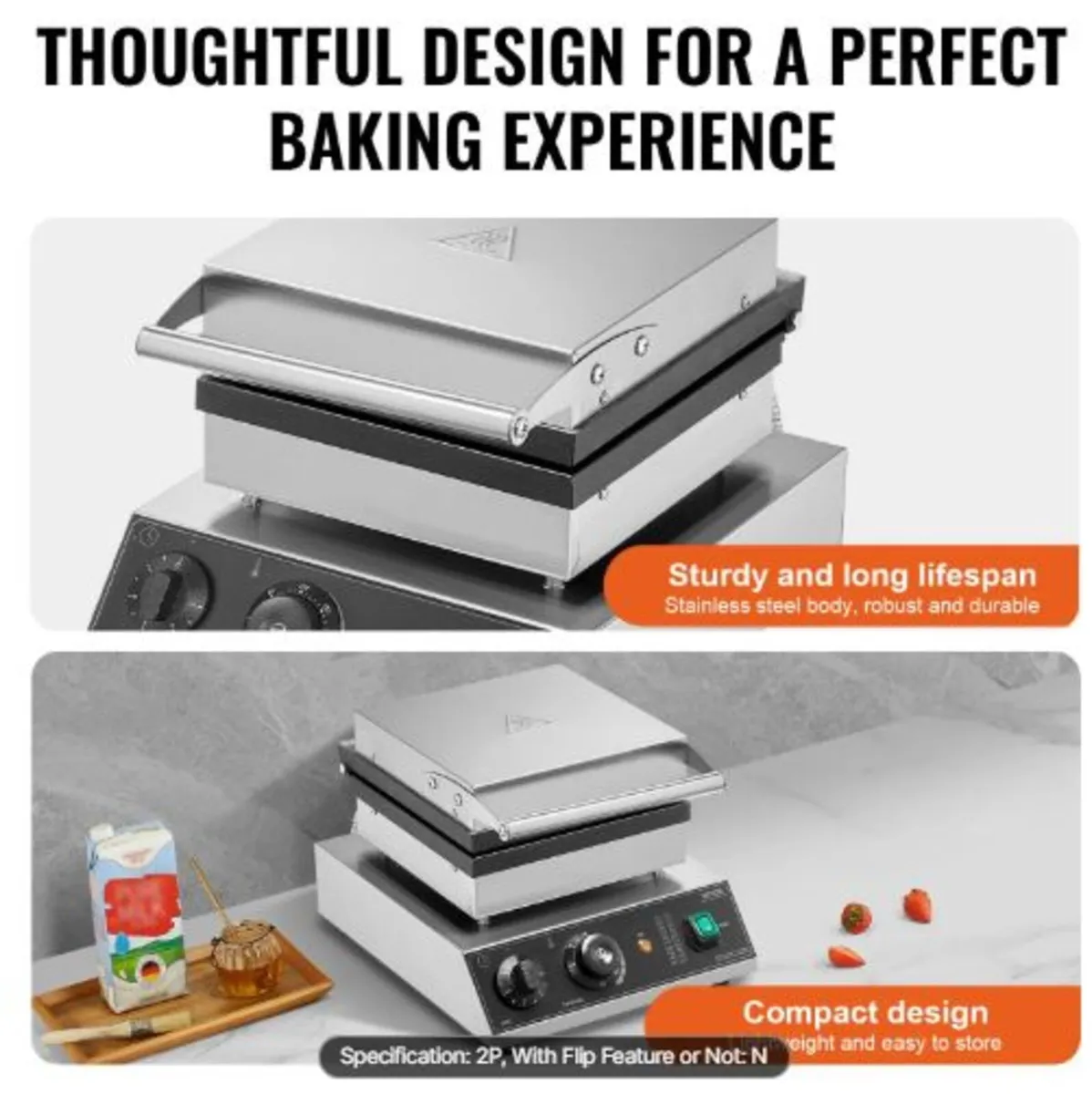 Commercial Waffle Maker, 2PCS Rectangle Waffle - Image 2