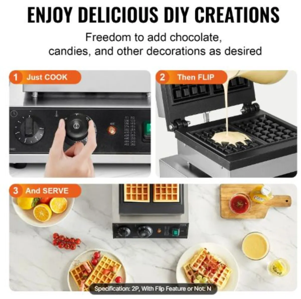 Commercial Waffle Maker, 2PCS Rectangle Waffle - Image 3