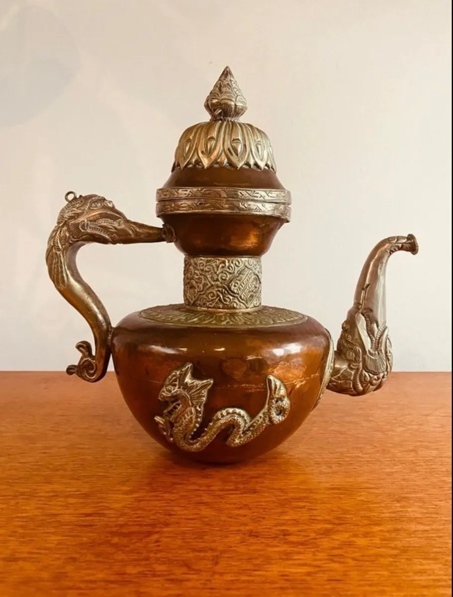 Vintage Asian Copper and Tin Teapot - Image 1