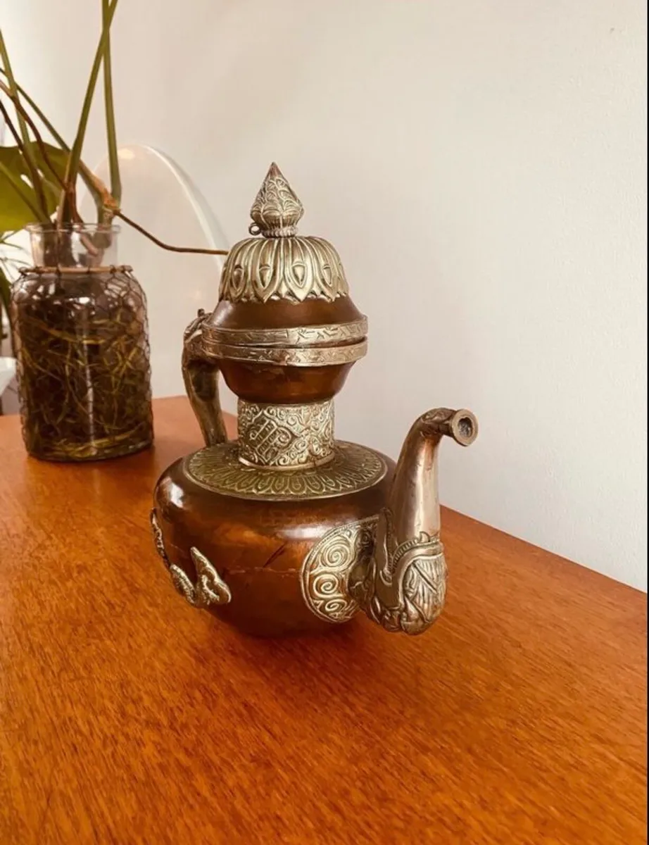 Vintage Asian Copper and Tin Teapot - Image 2