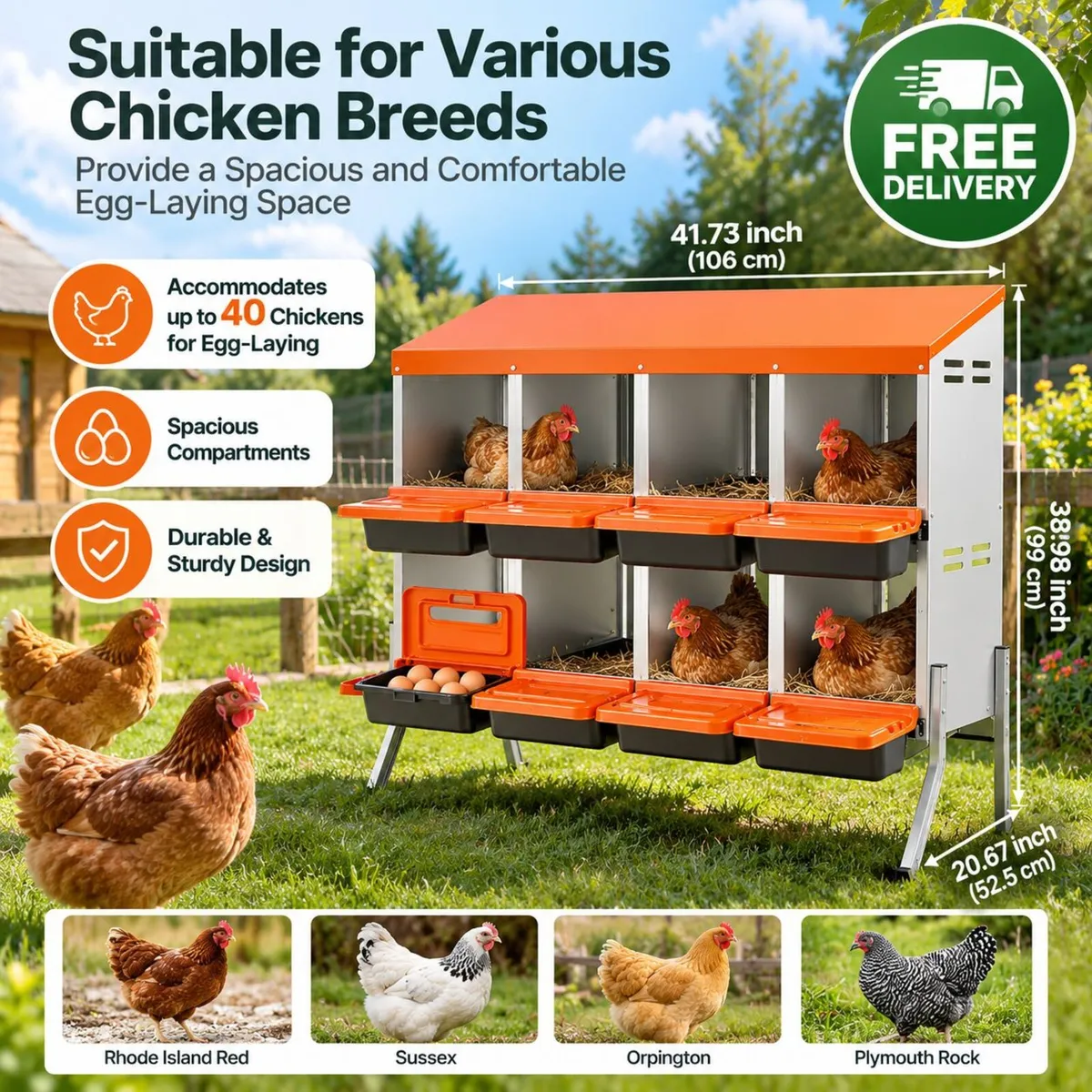 Chicken Nesting Boxes with 8 Compartments and Supp - Image 2