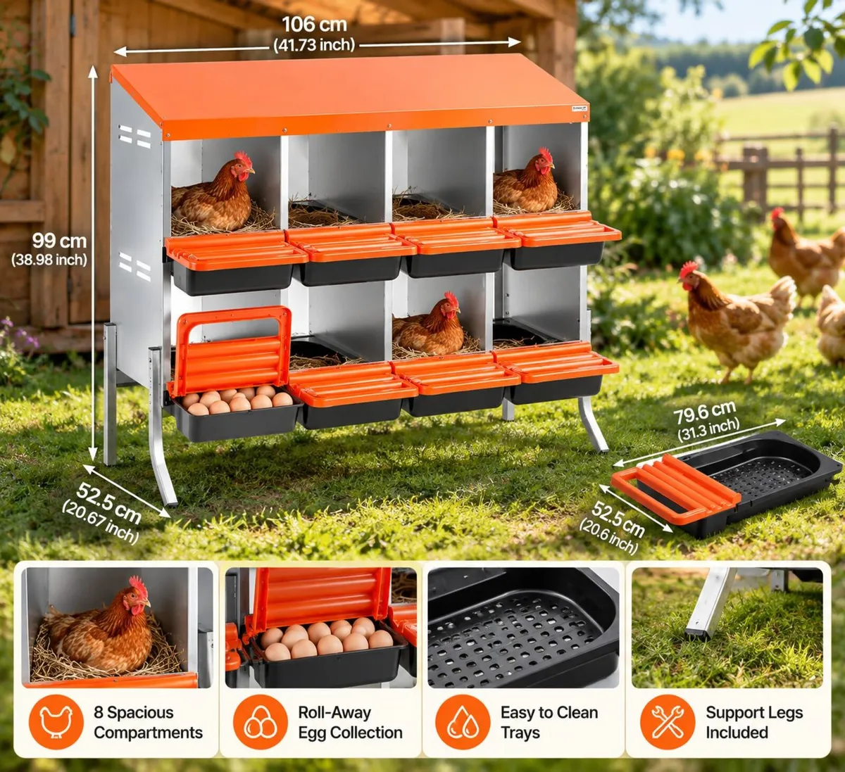 Chicken Nesting Boxes with 8 Compartments and Supp - Image 3