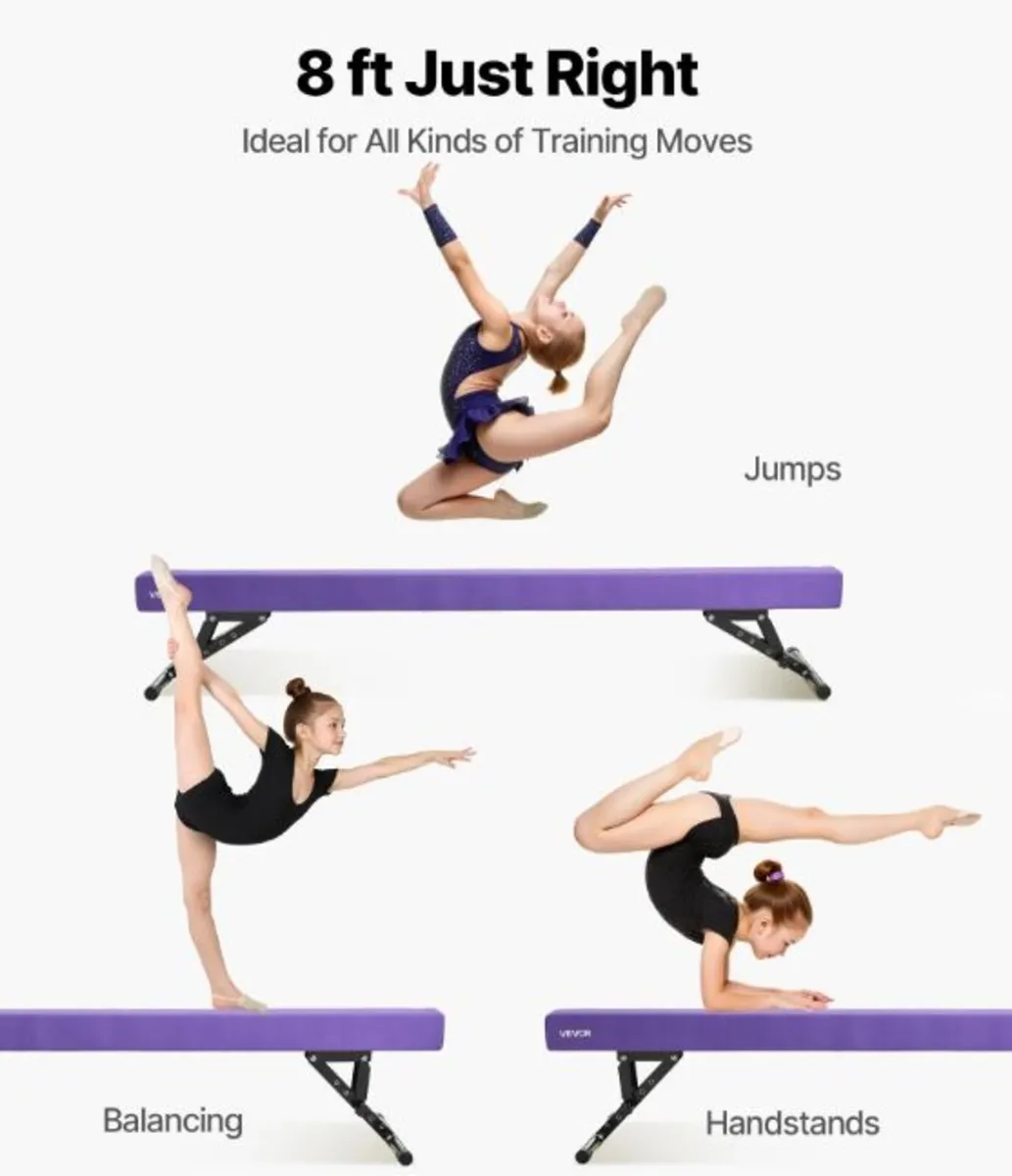 Adjustable Gymnastics Balance Beam for Kids 8ft Pu - Image 3