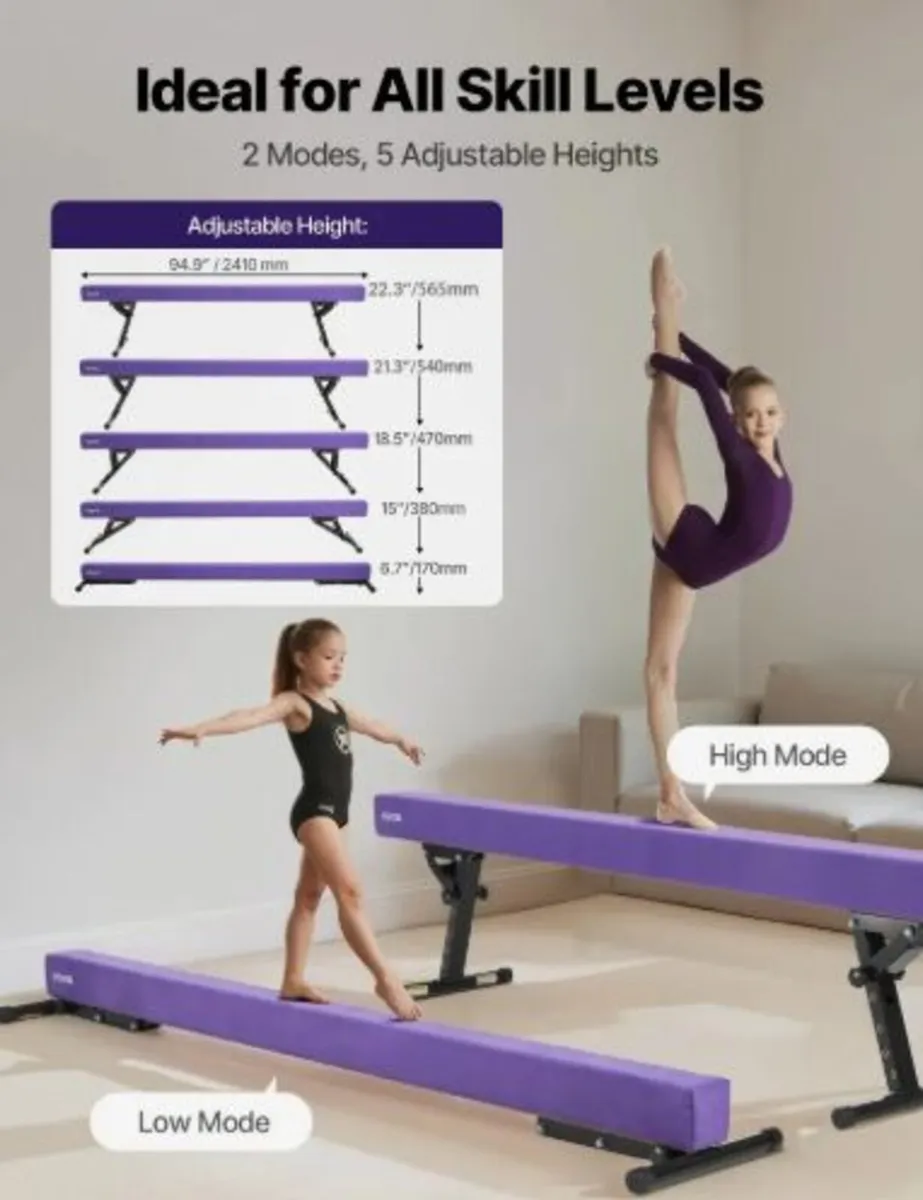 Adjustable Gymnastics Balance Beam for Kids 8ft Pu - Image 4