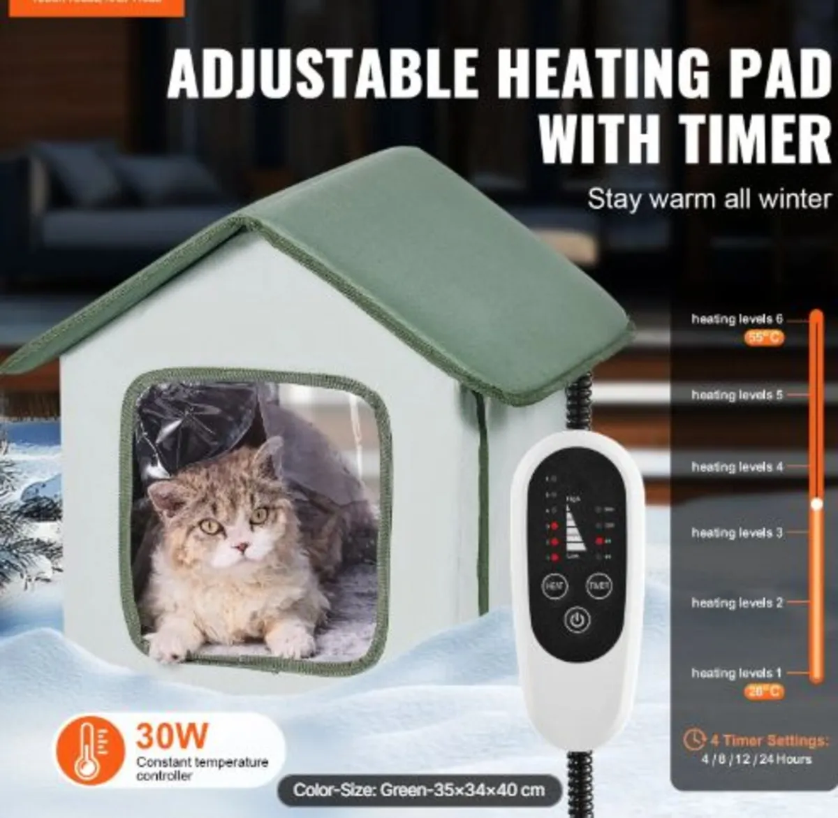 Elevated Heated Cat House, Outdoor Kitty Shelter - Image 2