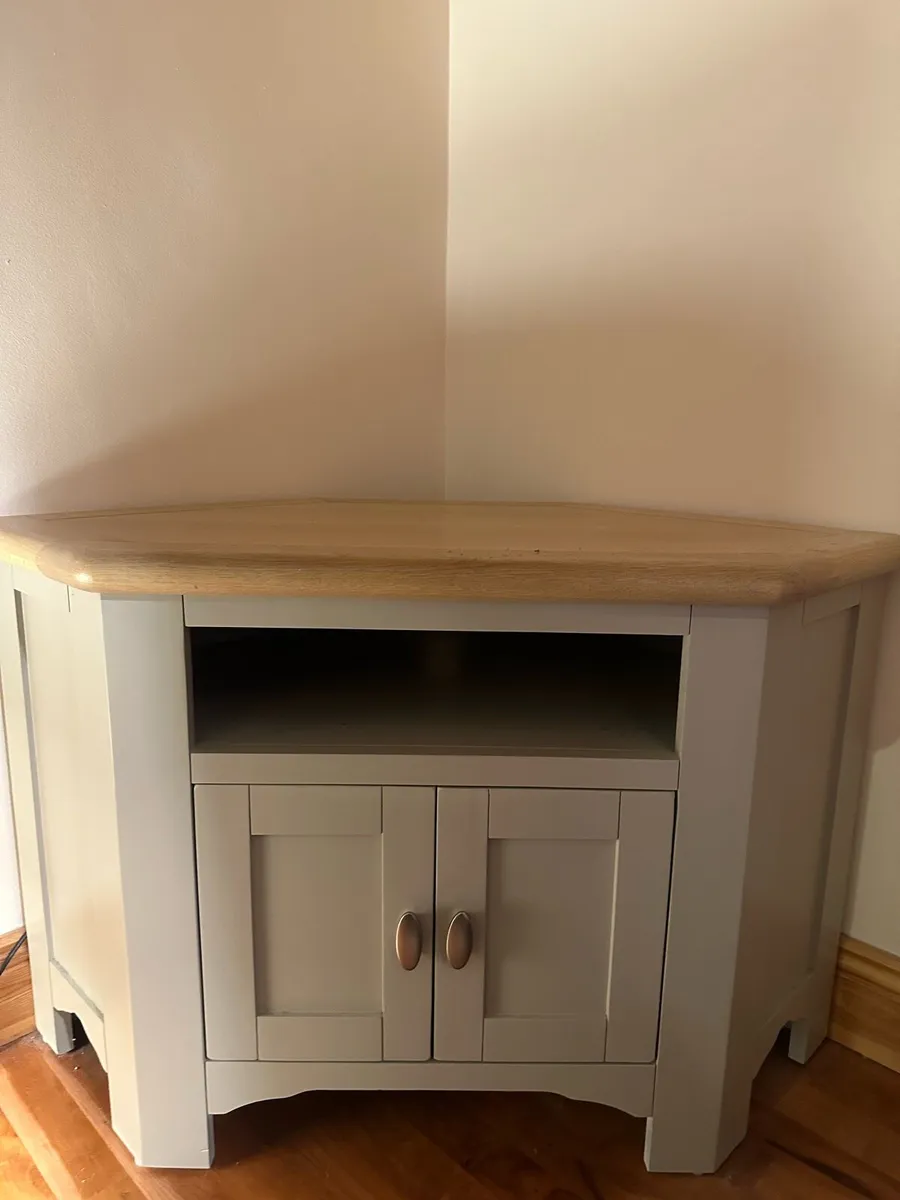 Sherbury Grey Oak 2 Doors Corner TV Stand - Image 1