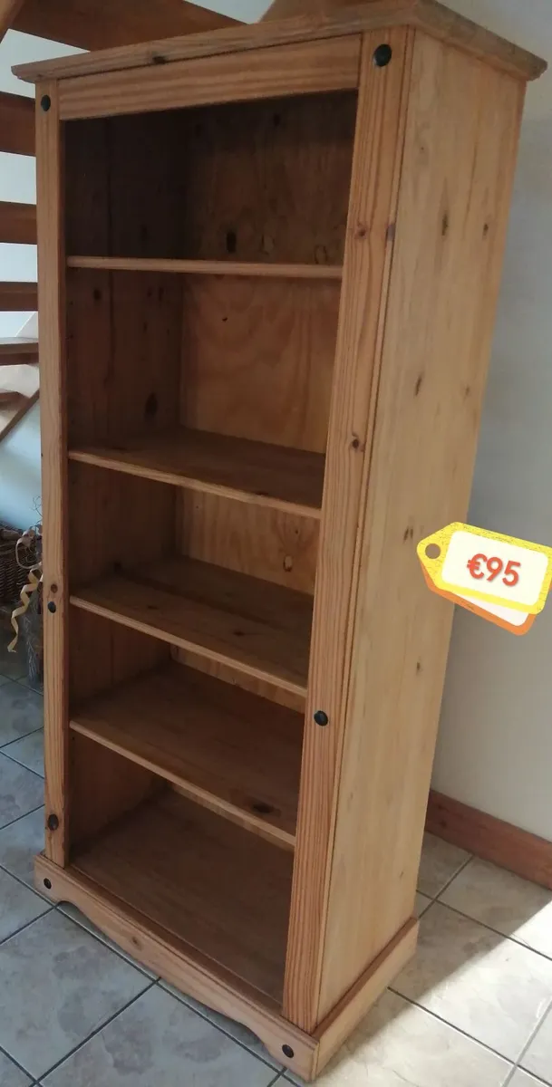 Tall Mexican Pine Bookcase & Armchairs - Image 1