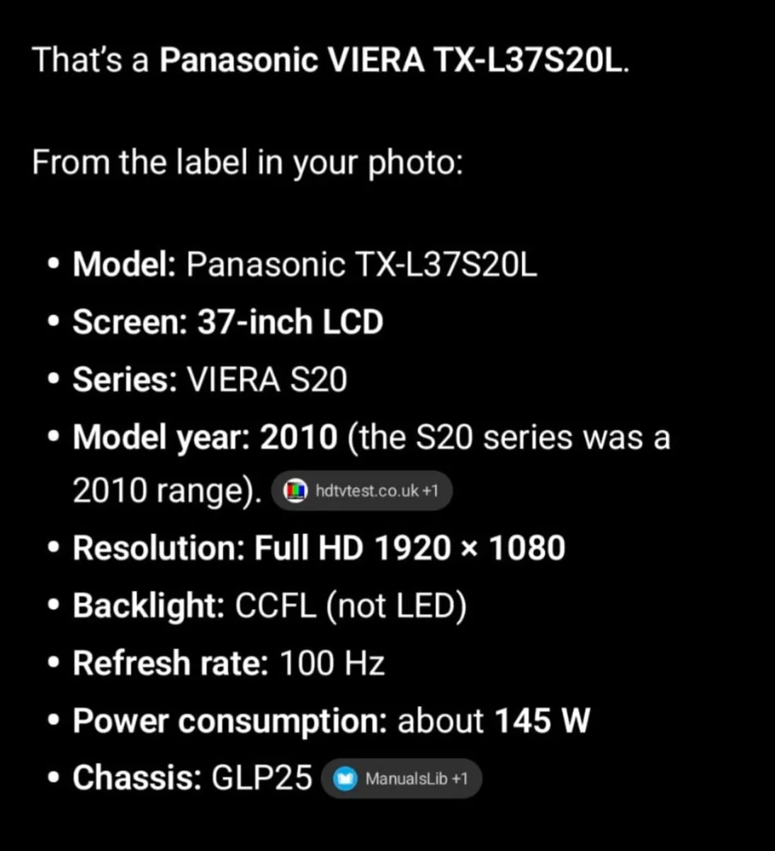 Panasonic VIERA TX-L37S20L 37inch - Image 2