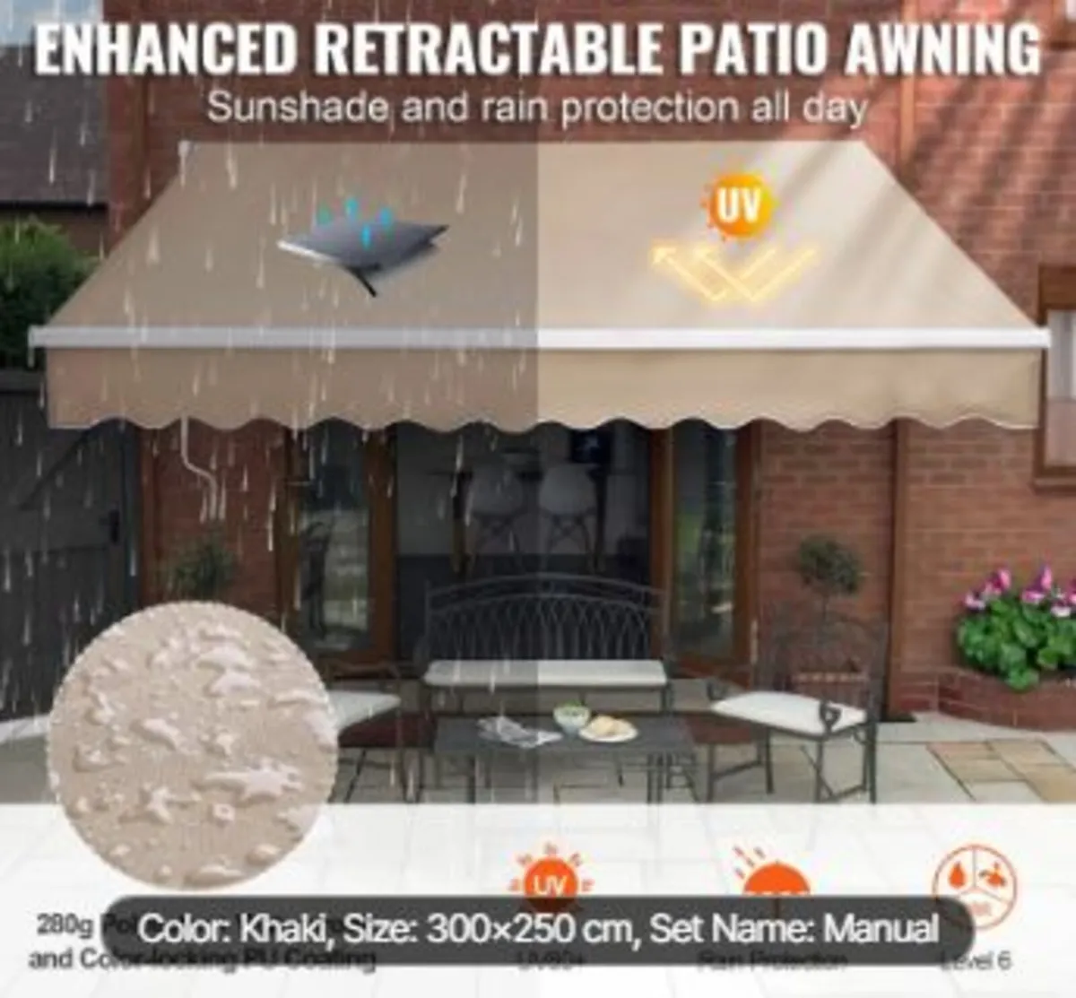 Manual Retractable Awning, 10 x 8 ft Outdoor - Image 2