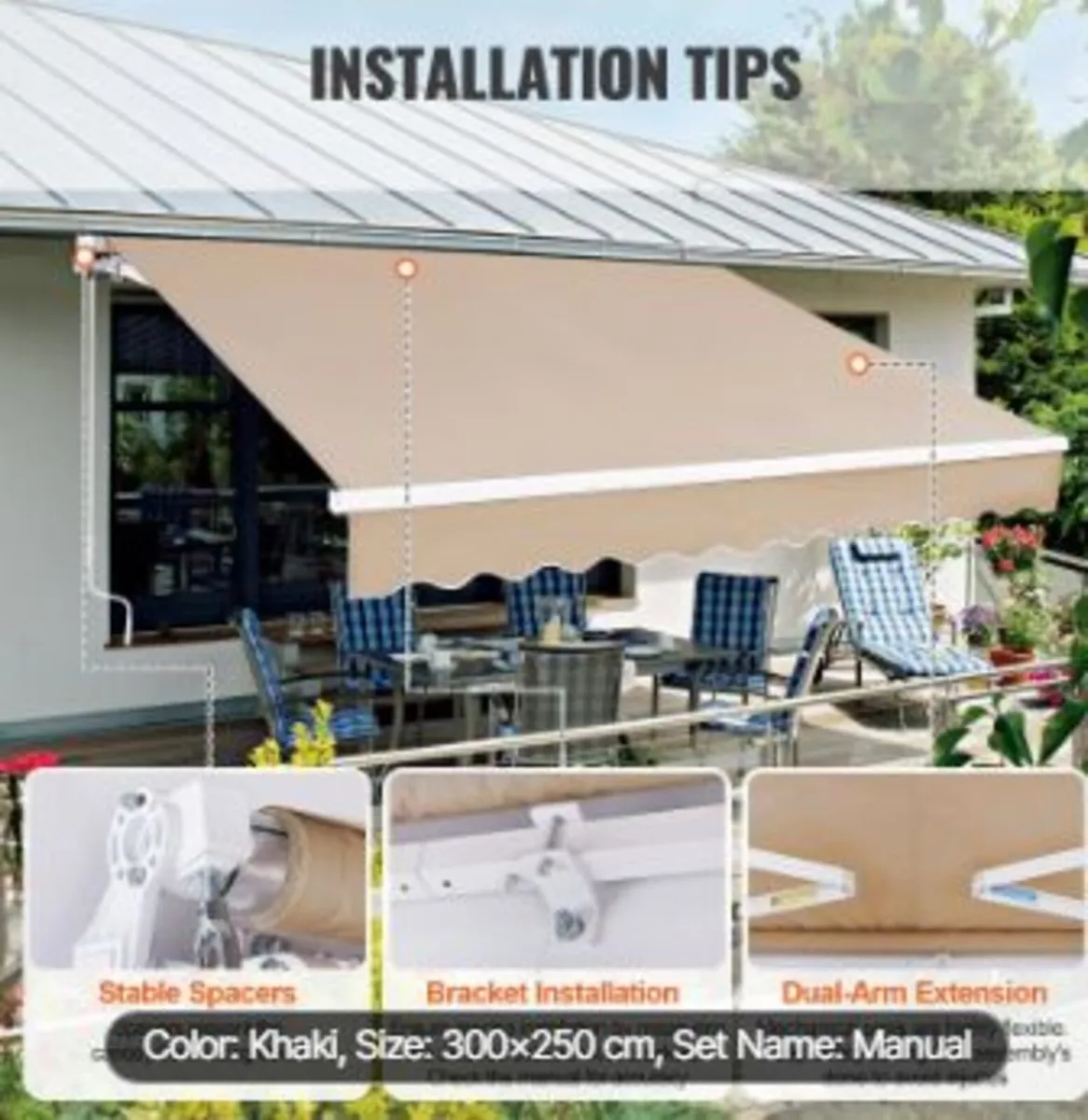 Manual Retractable Awning, 10 x 8 ft Outdoor - Image 4