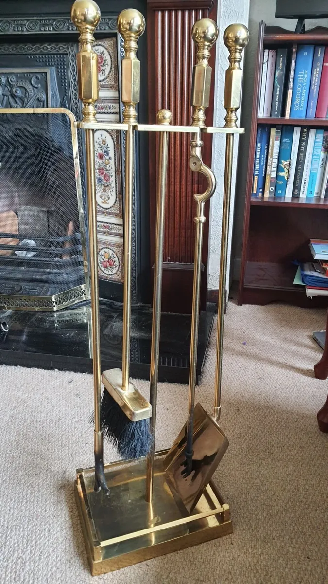 Antique brass fire companion set - Image 2