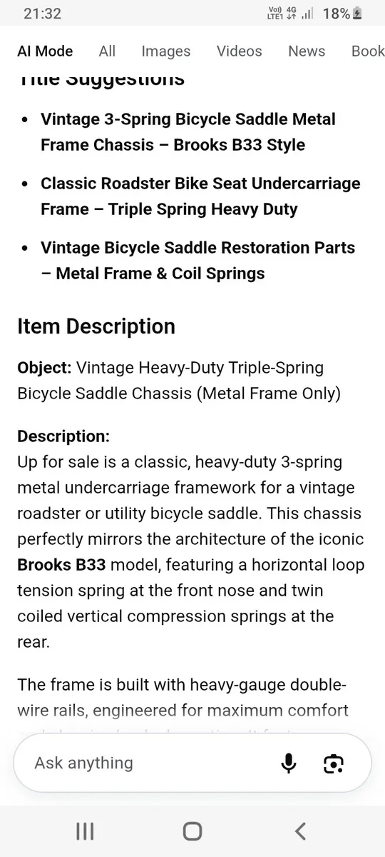 Vintage brookes style bicycle frame - Image 4