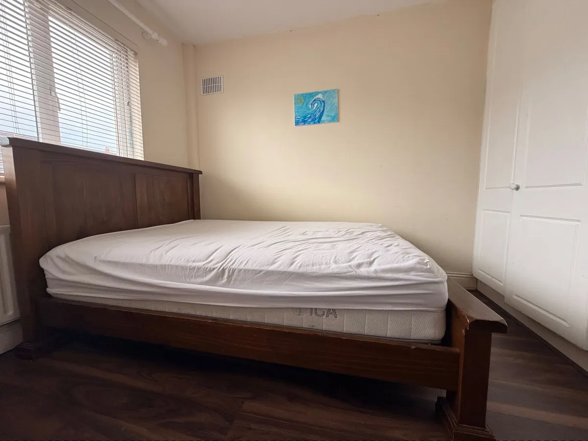Solid Wood Double Bed Frame & Mattress - Image 4