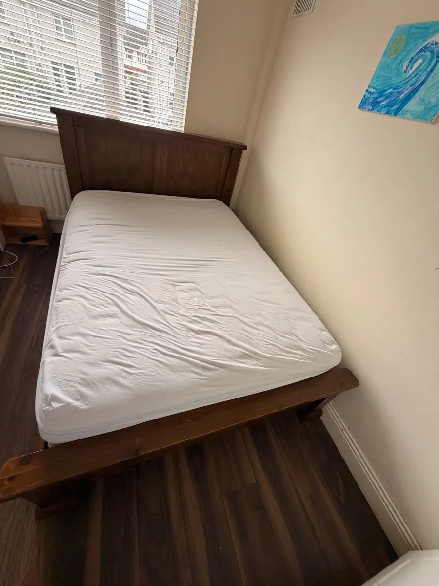 Solid Wood Double Bed Frame & Mattress - Image 3