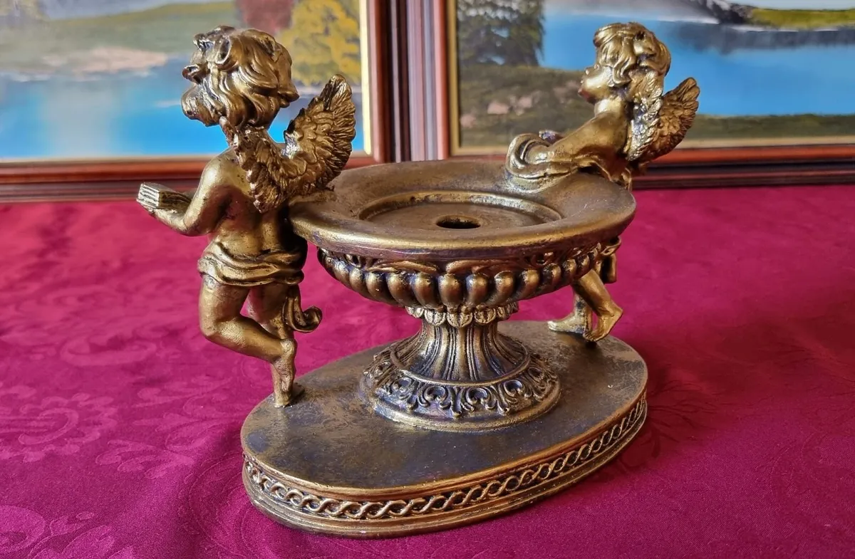Cherub Golden Pedestal Candle Holder Made In Spain - Image 4