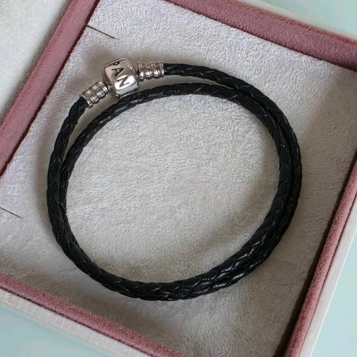 Pandora black leather wrap bracelet length 34cm - Image 2