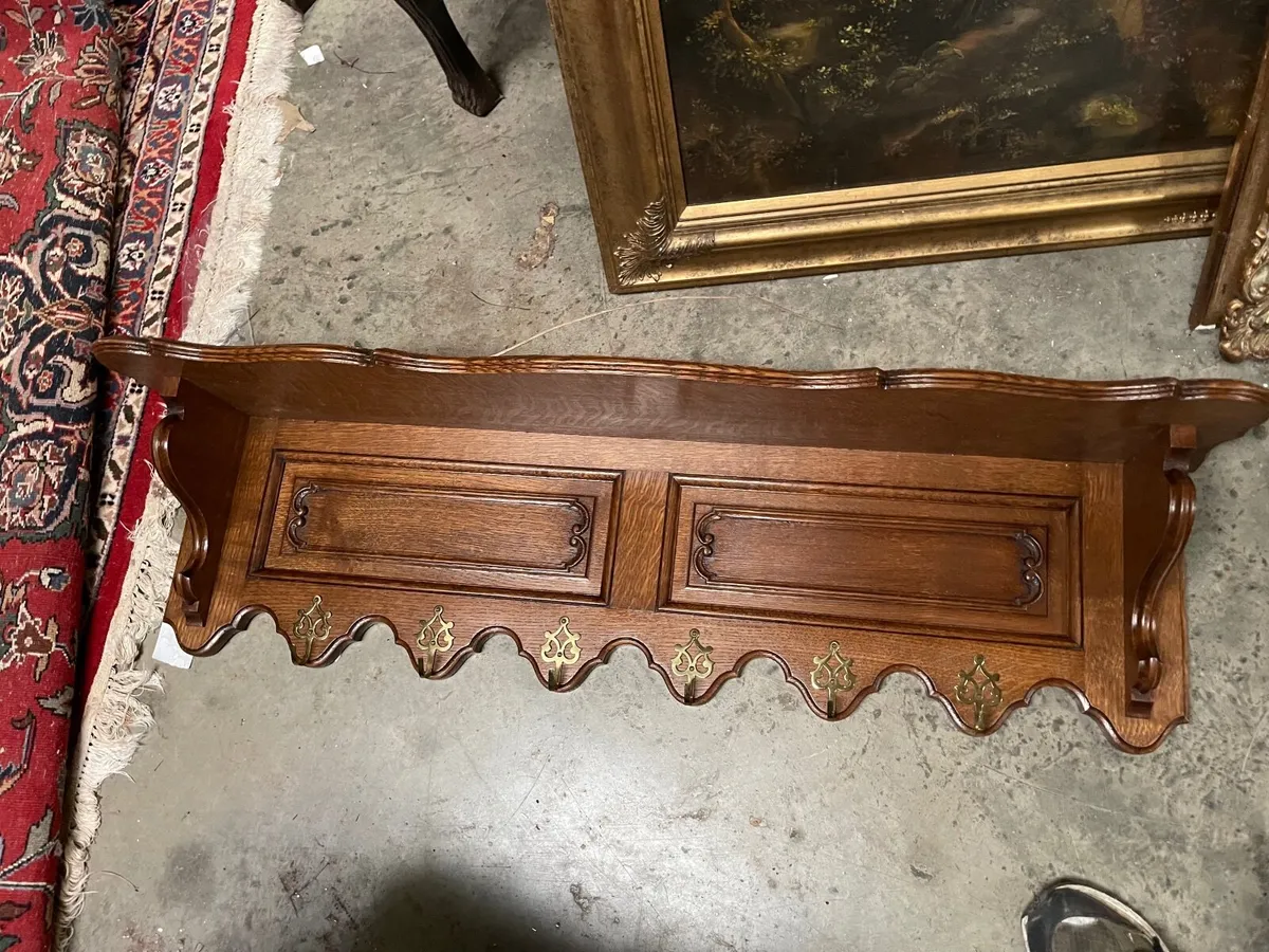Very nice old hand carved coatrack with shelf - Image 2