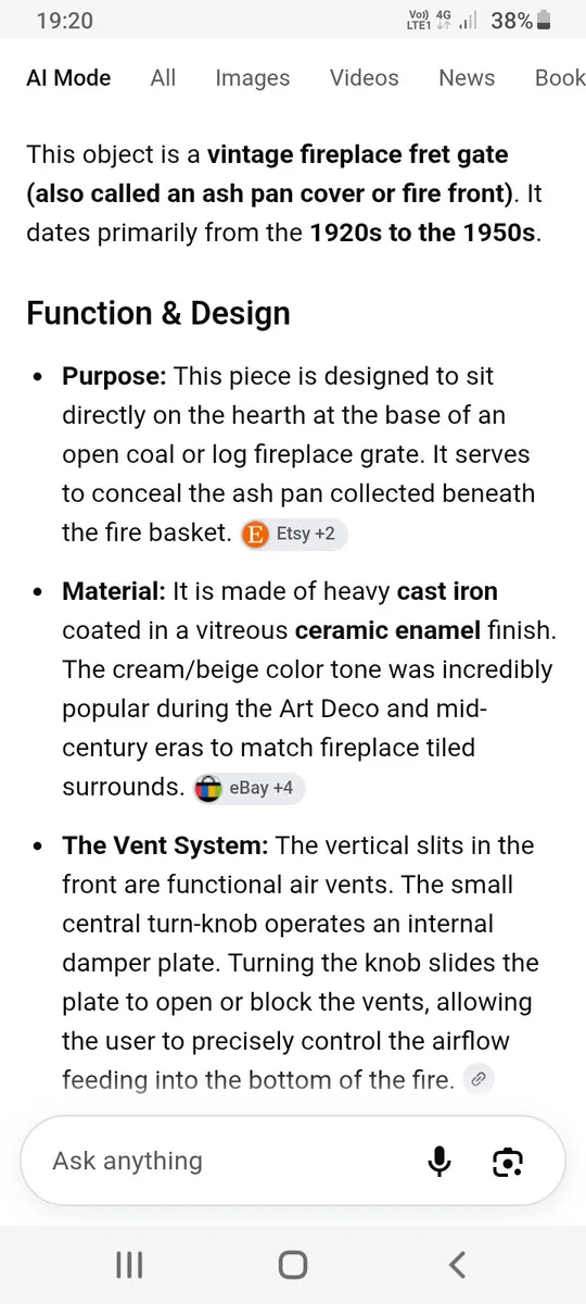 Art deco fire fret cast iron cream enameled - Image 4