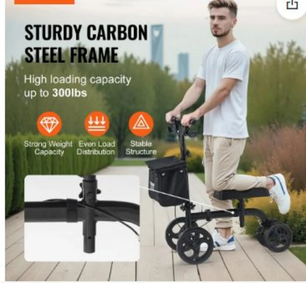 Folding Knee Scooter, Carbon Steel - Image 2