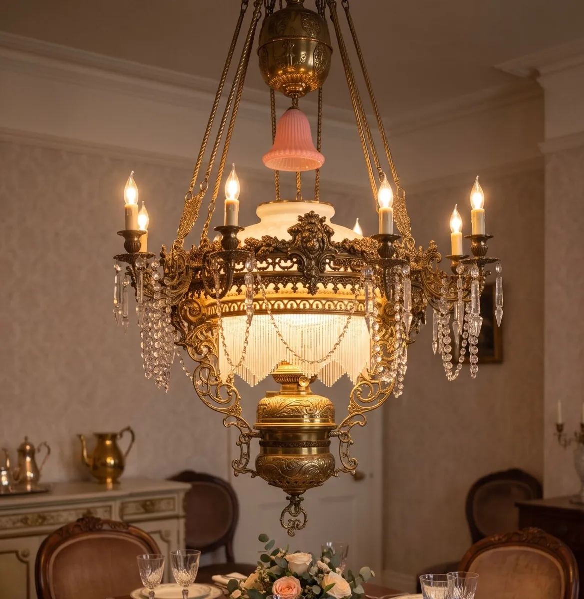The is a very large old  brass coolie lamp. - Image 2