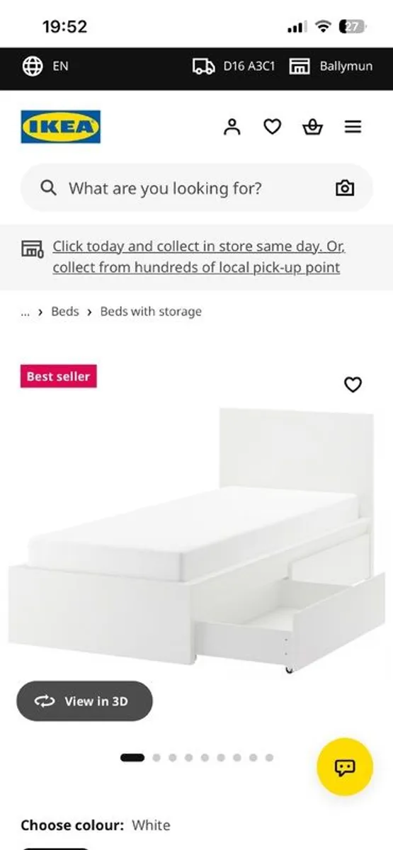 IKEA single bed with mattress and two under bed storage drawers - Image 3