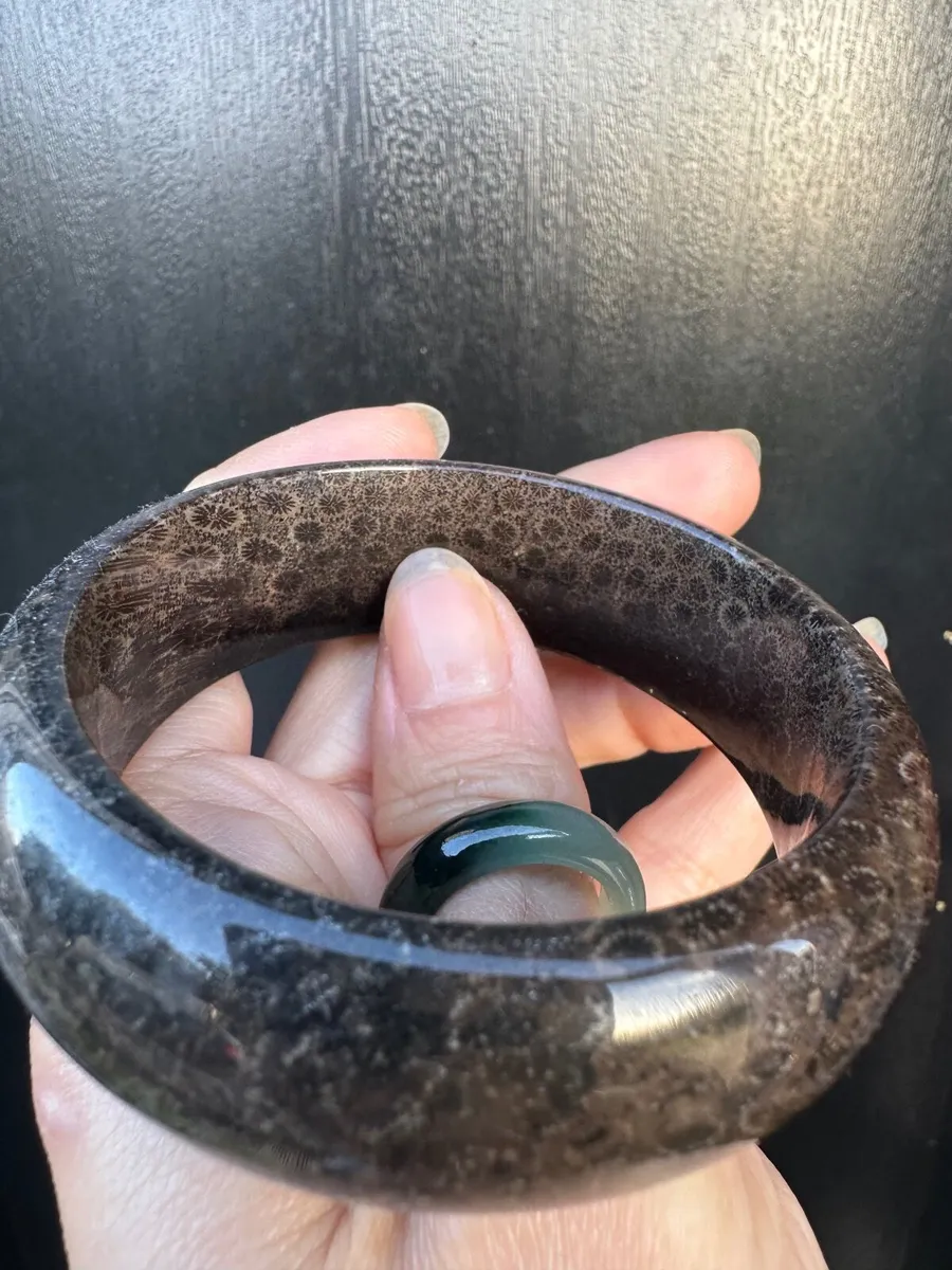 Natural fossil coral jade bangle 55mm - Image 3