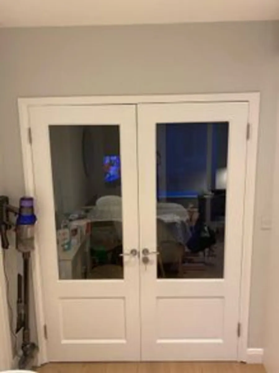 Painted solid oak double glass doors 150cm wide - Image 1
