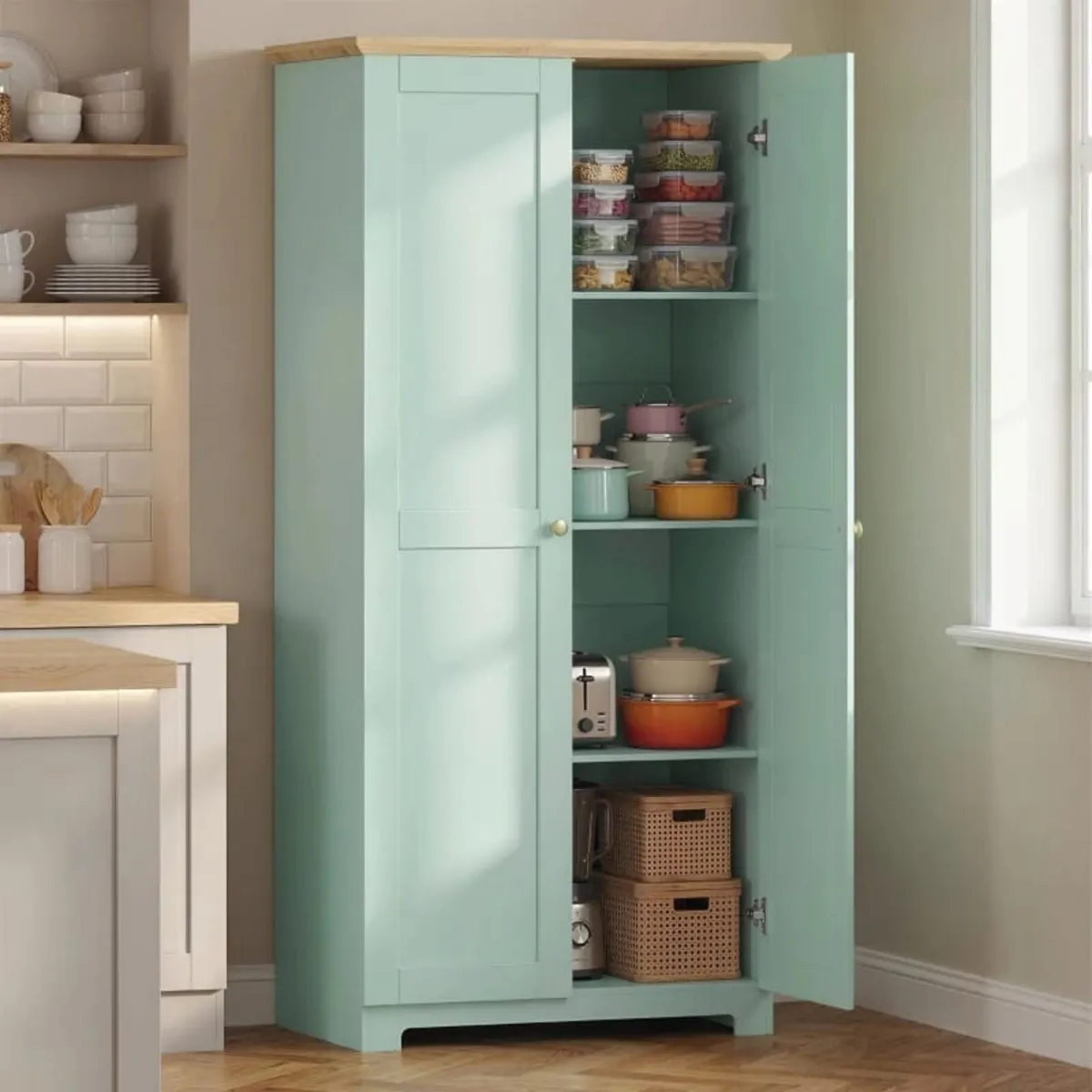 Kitchen Cupboard, 172cm Freestanding Storage Cabin - Image 1