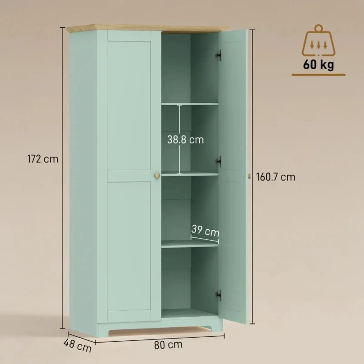 Kitchen Cupboard, 172cm Freestanding Storage Cabin - Image 3