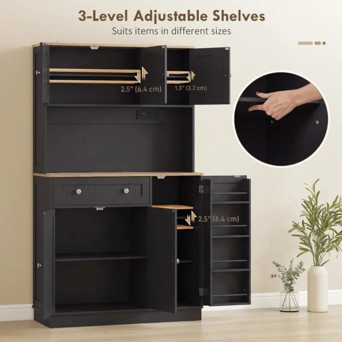 173 cm Tall Kitchen Cupboard with Charging Station - Image 4