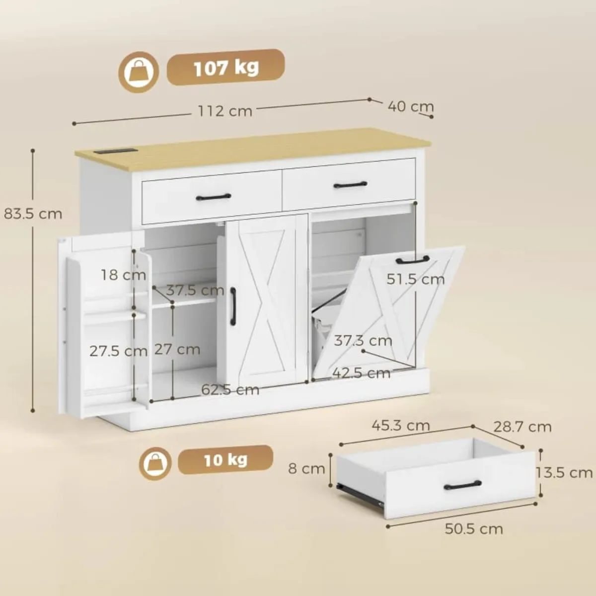 Tilt Out Trash Cabinet with Charging Station, Kitc - Image 3