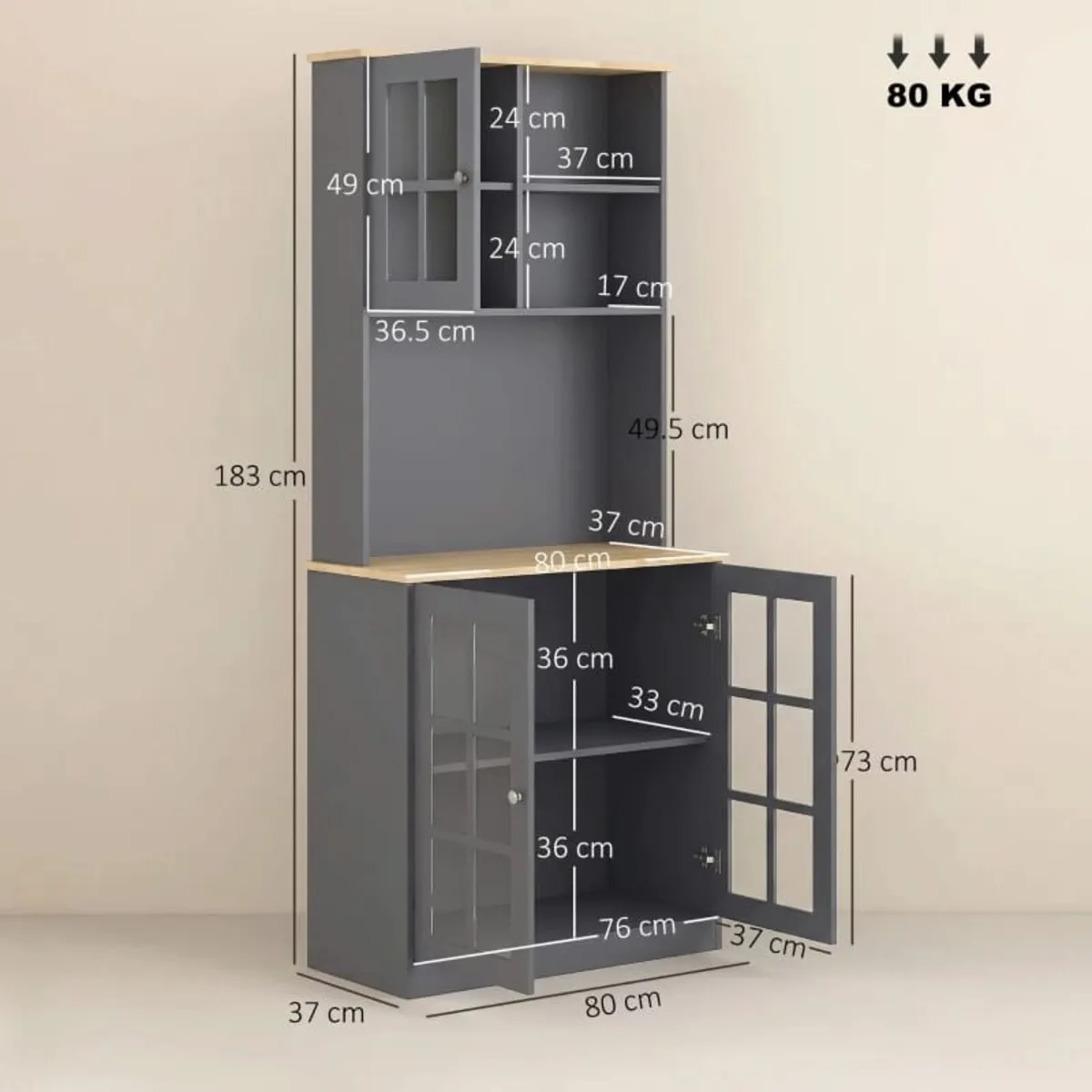 Kitchen Pantry, Buffet Hutch with 3 Storage Cabine - Image 2