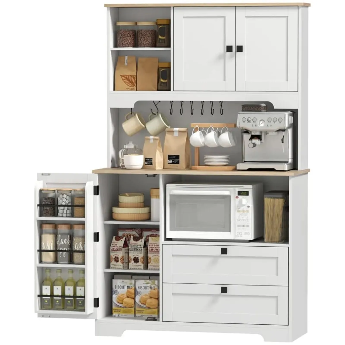 Pantry Cabinet with 3 Doors 2 Drawers 3 Door Shelv - Image 1