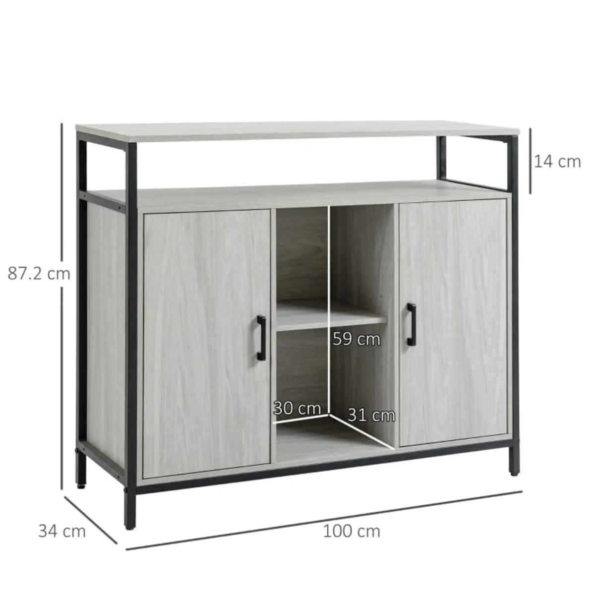 Modern Sideboard, Steel Frame Storage Cabinet with - Image 2