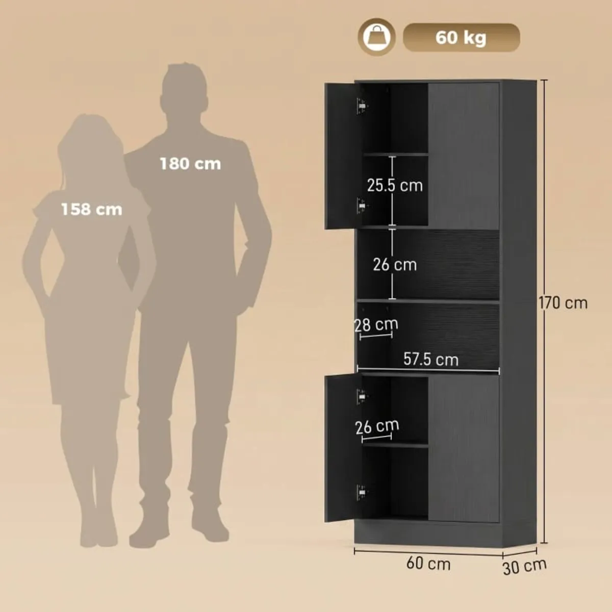170 cm Kitchen Pantry Cabinet, Freestanding Storag - Image 2
