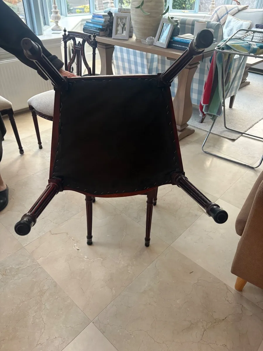 Set of six vintage carved harp back dining chairs - Image 2