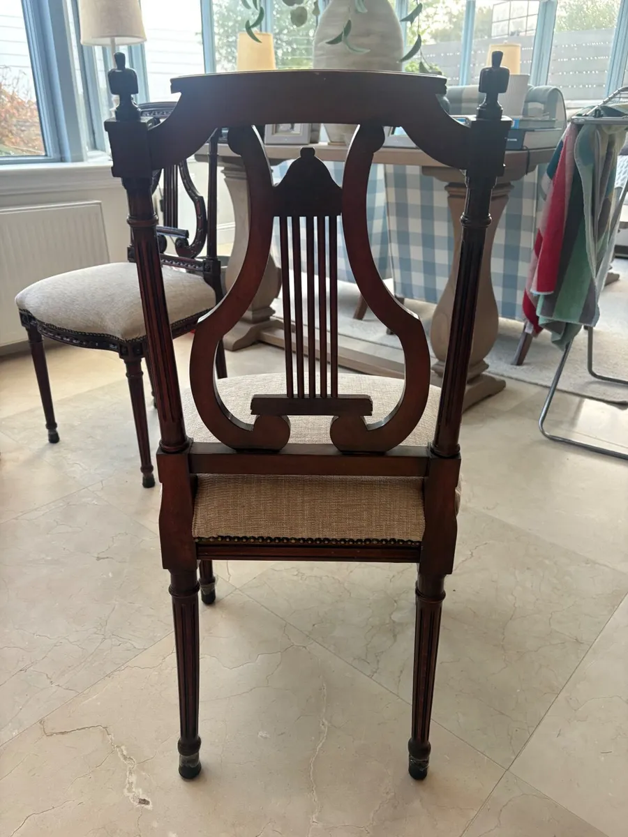 Set of six vintage carved harp back dining chairs - Image 3