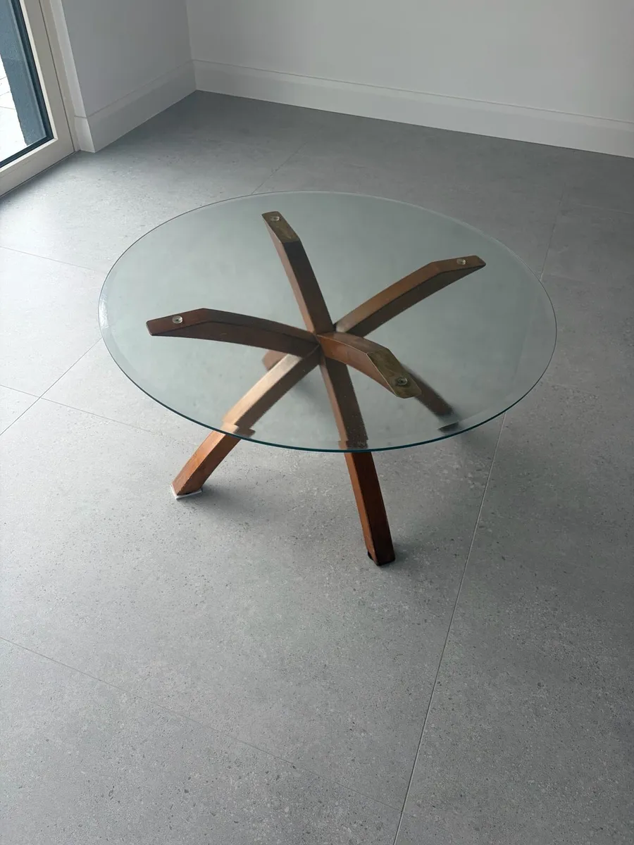 Walnut glass coffee table - Image 3