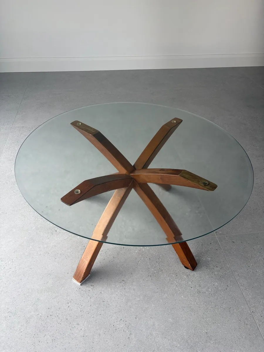 Walnut glass coffee table - Image 4