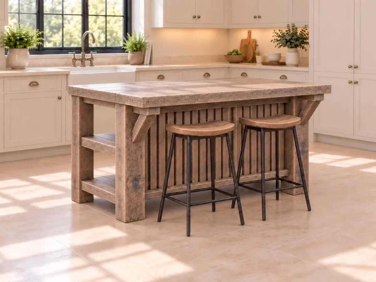 Handmade Rustic Kitchen Island with Breakfast Bar - Image 1