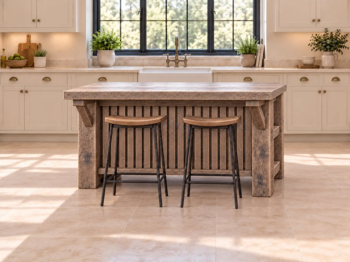 Handmade Rustic Kitchen Island with Breakfast Bar - Image 2